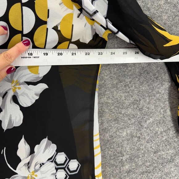 Alfani Blouse Women M Medium Black Floral V-Neck Long Sleeve Lined Casual - Picture 4 of 6